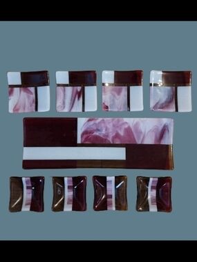 *NWOT Marbled Kiln Fused Glass Sushi Set For 4